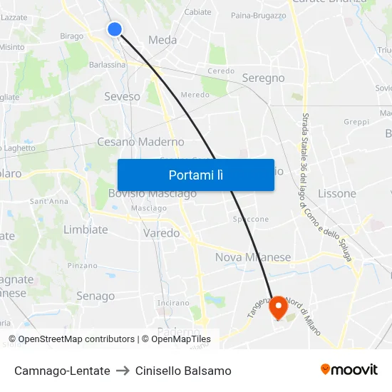 Camnago-Lentate to Cinisello Balsamo map