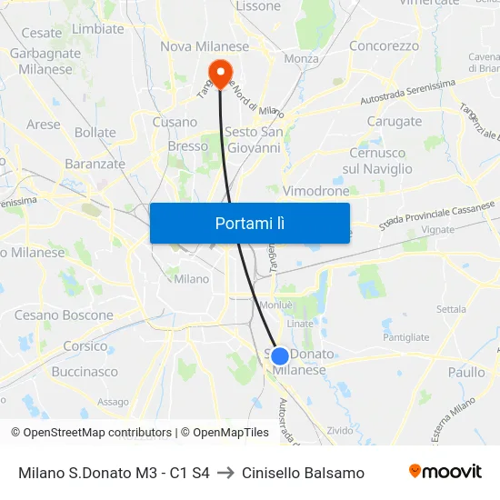 Milano S.Donato M3 - C1 S4 to Cinisello Balsamo map