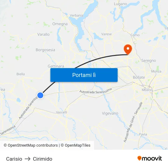 Carisio to Cirimido map