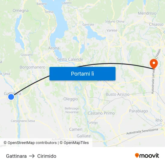Gattinara to Cirimido map