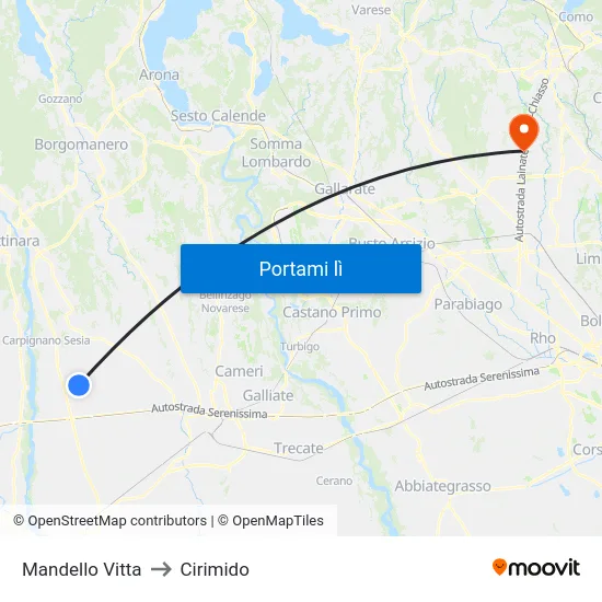Mandello Vitta to Cirimido map