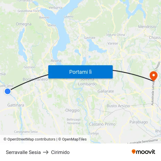 Serravalle Sesia to Cirimido map