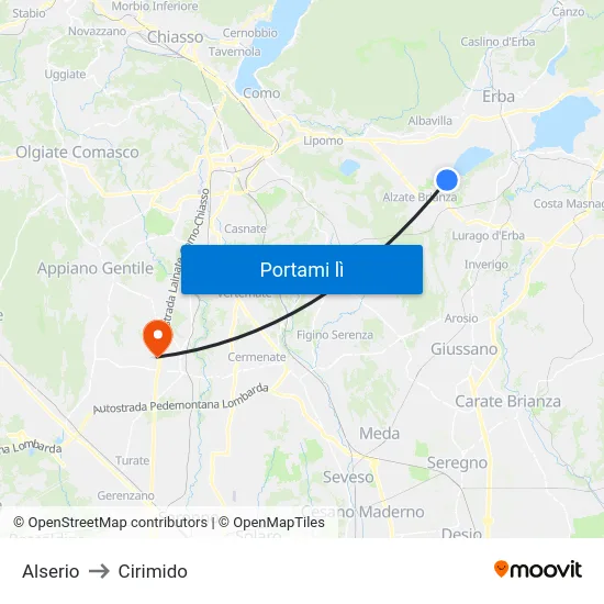 Alserio to Cirimido map