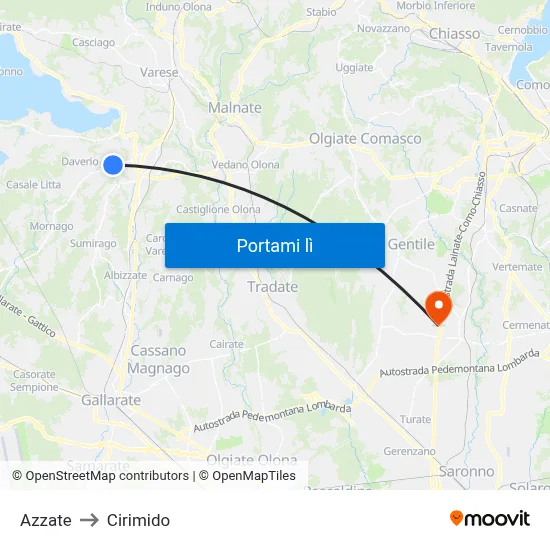 Azzate to Cirimido map
