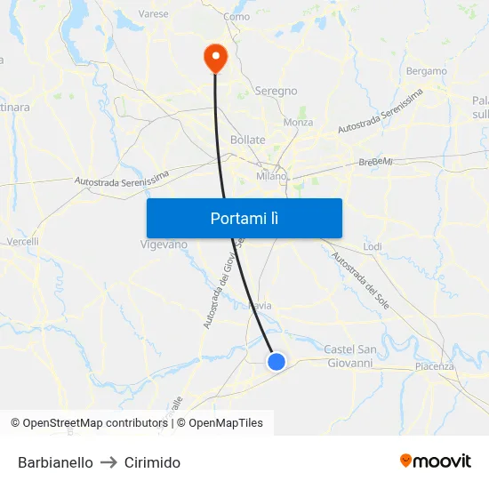 Barbianello to Cirimido map