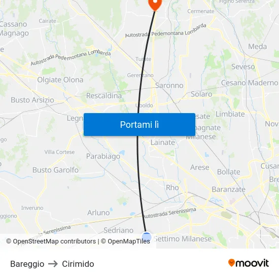 Bareggio to Cirimido map