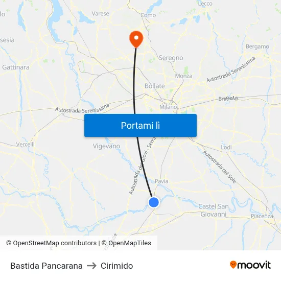 Bastida Pancarana to Cirimido map