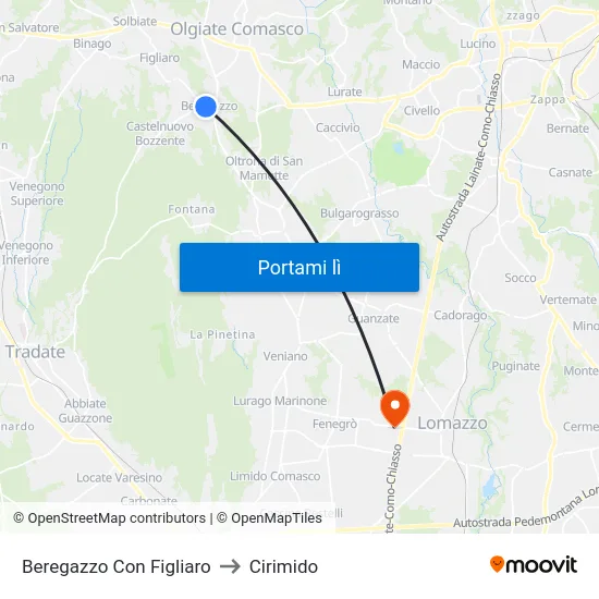 Beregazzo Con Figliaro to Cirimido map
