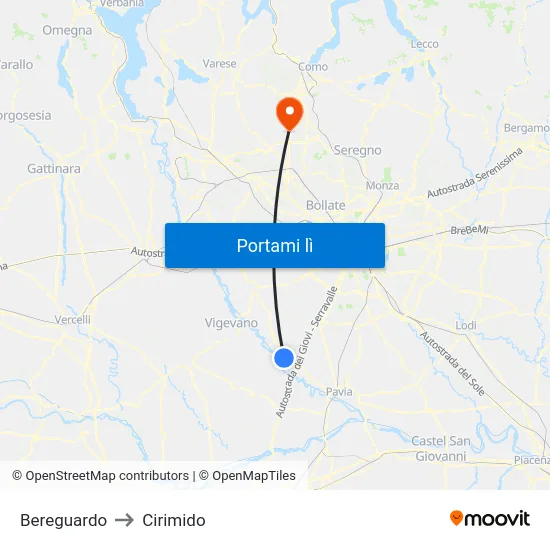 Bereguardo to Cirimido map