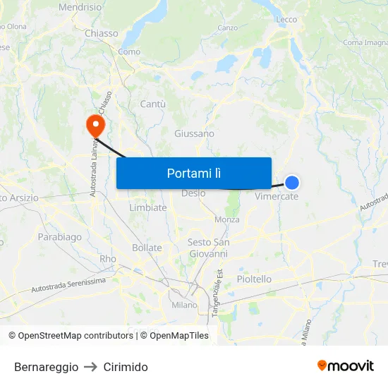 Bernareggio to Cirimido map