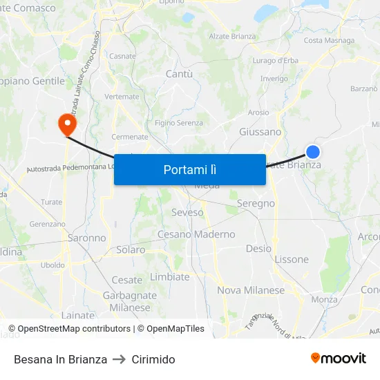 Besana In Brianza to Cirimido map
