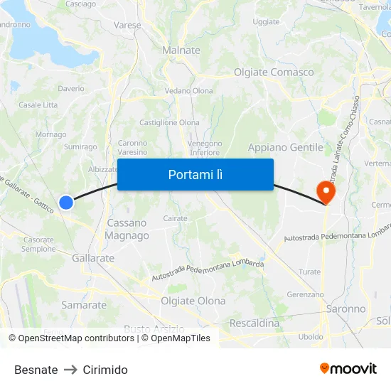 Besnate to Cirimido map