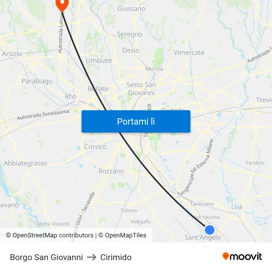 Borgo San Giovanni to Cirimido map