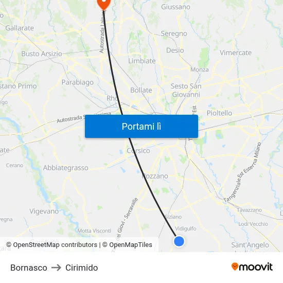 Bornasco to Cirimido map