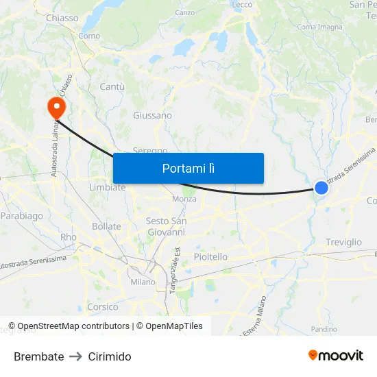 Brembate to Cirimido map