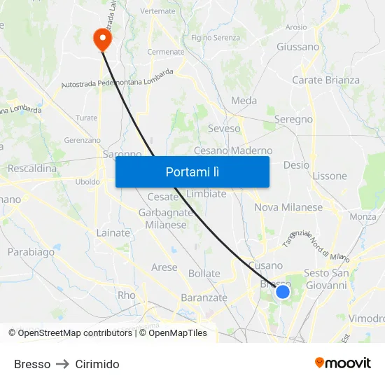 Bresso to Cirimido map