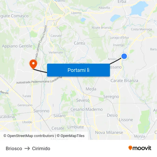 Briosco to Cirimido map