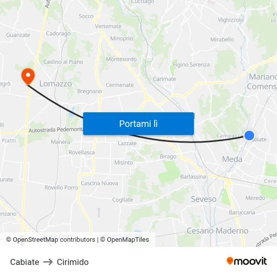 Cabiate to Cirimido map
