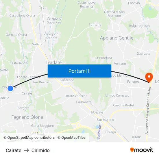 Cairate to Cirimido map