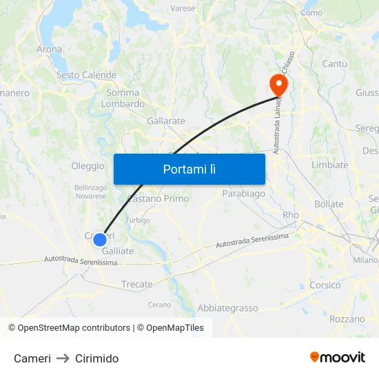 Cameri to Cirimido map