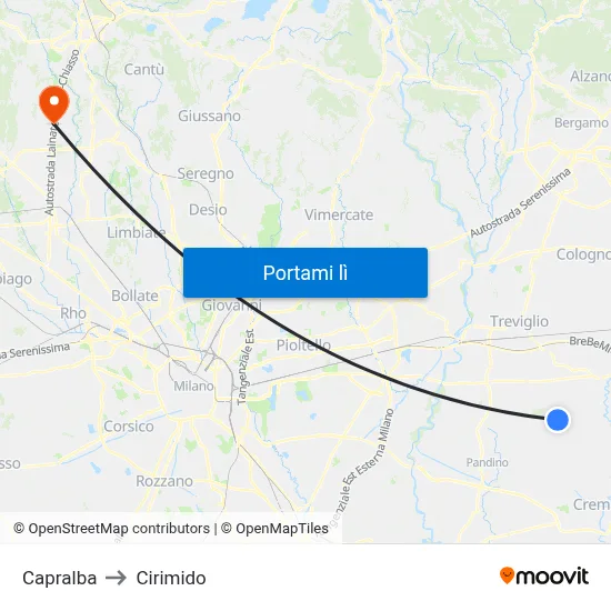 Capralba to Cirimido map