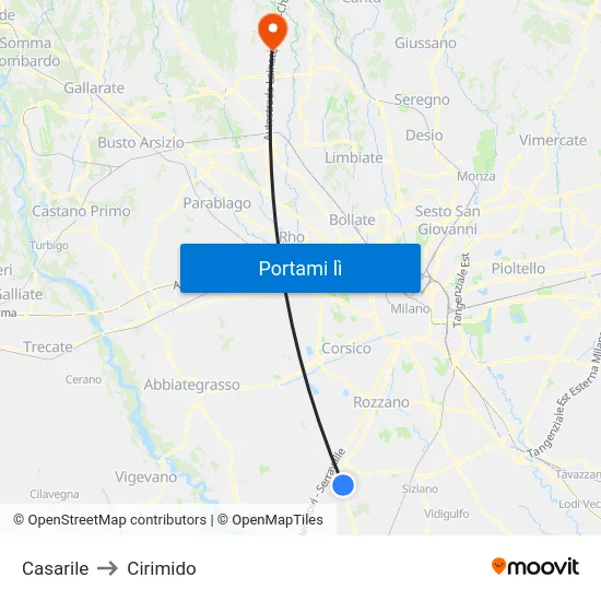 Casarile to Cirimido map