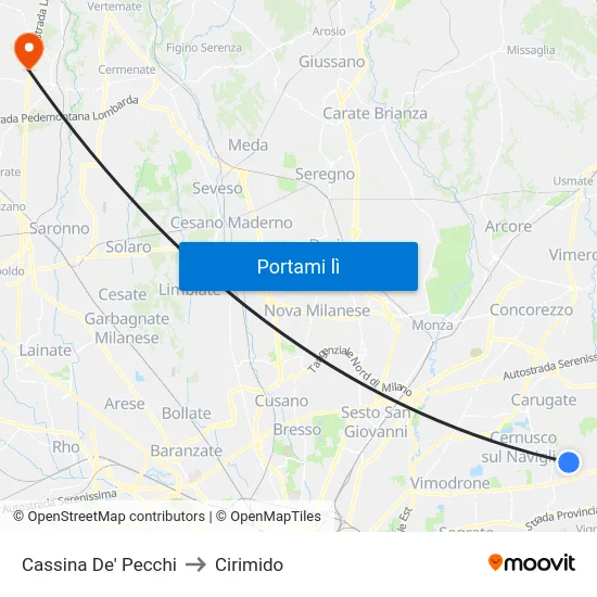Cassina De' Pecchi to Cirimido map