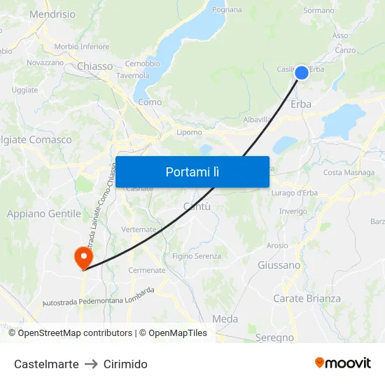 Castelmarte to Cirimido map