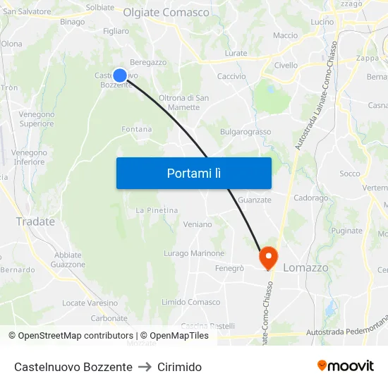 Castelnuovo Bozzente to Cirimido map