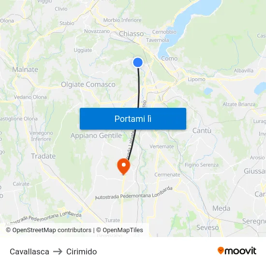 Cavallasca to Cirimido map