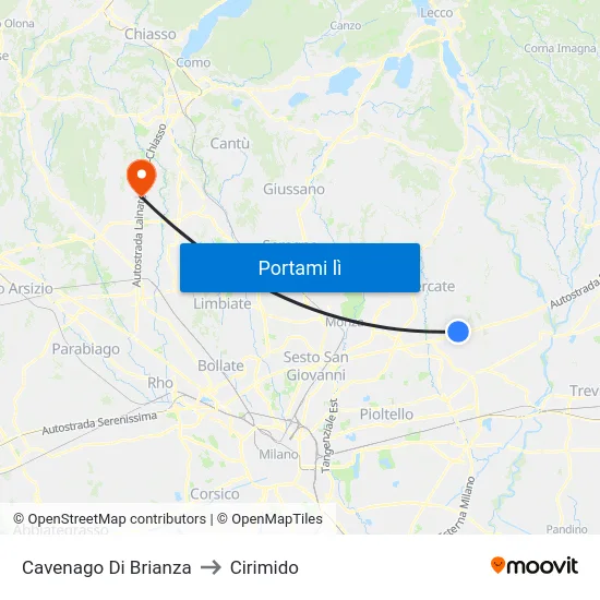 Cavenago Di Brianza to Cirimido map