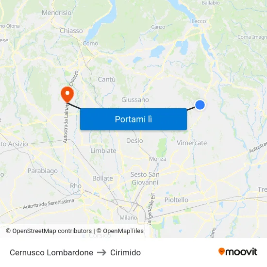 Cernusco Lombardone to Cirimido map
