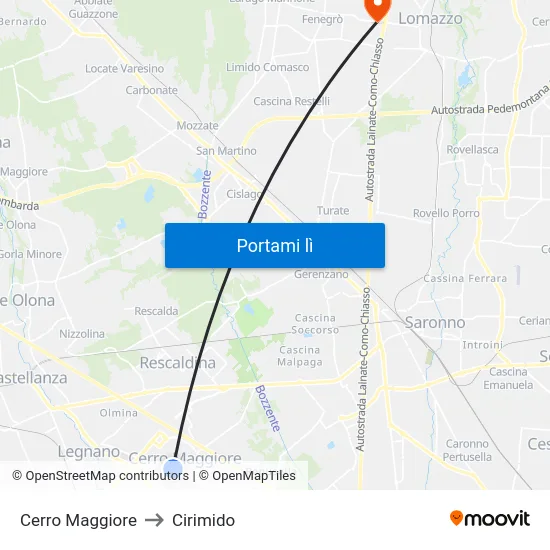Cerro Maggiore to Cirimido map