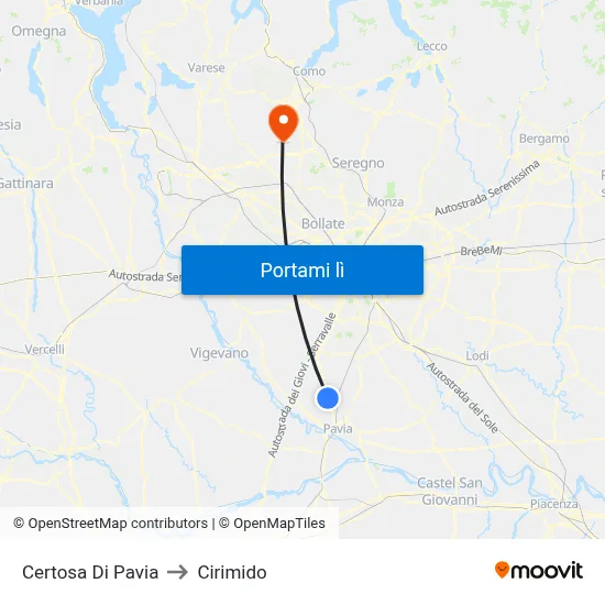 Certosa Di Pavia to Cirimido map