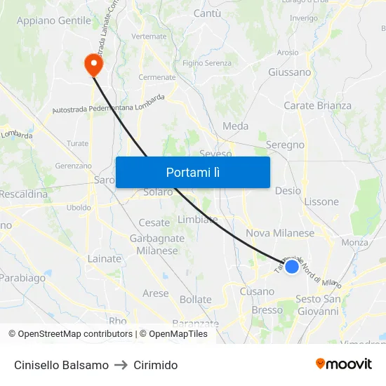 Cinisello Balsamo to Cirimido map