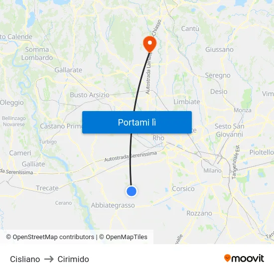 Cisliano to Cirimido map
