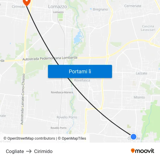Cogliate to Cirimido map