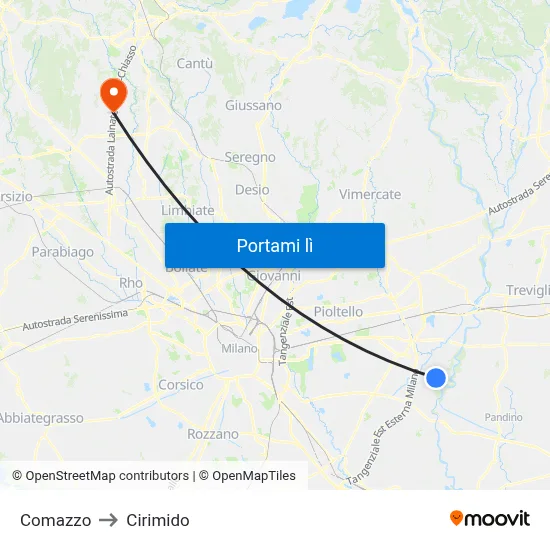 Comazzo to Cirimido map