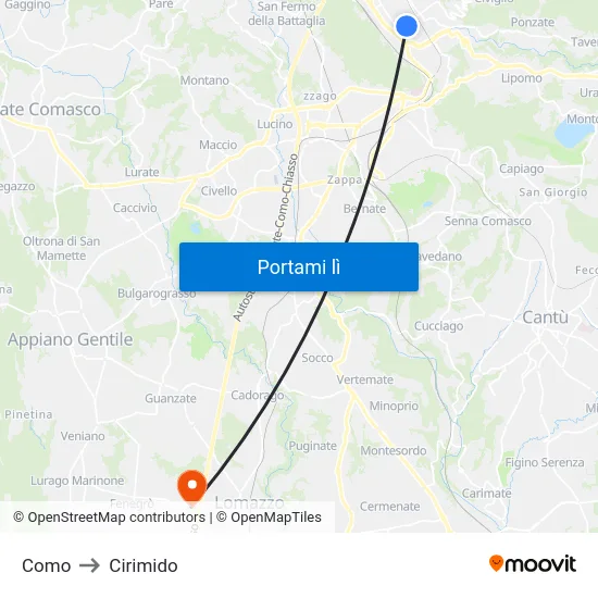 Como to Cirimido map
