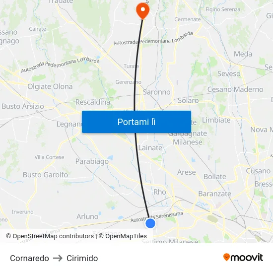 Cornaredo to Cirimido map