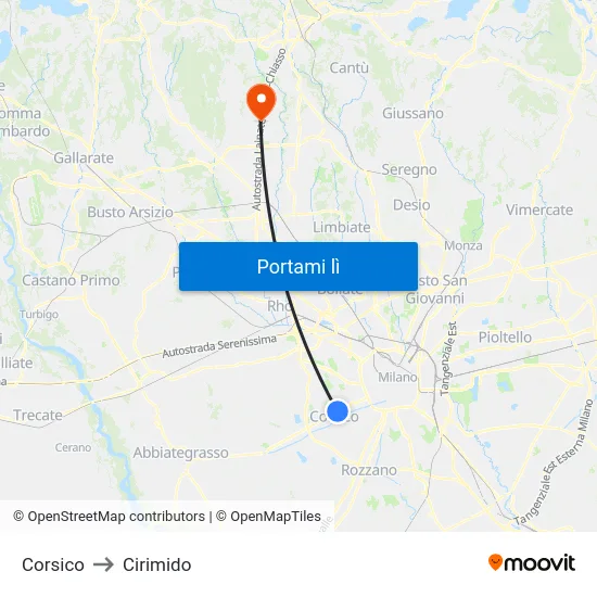 Corsico to Cirimido map