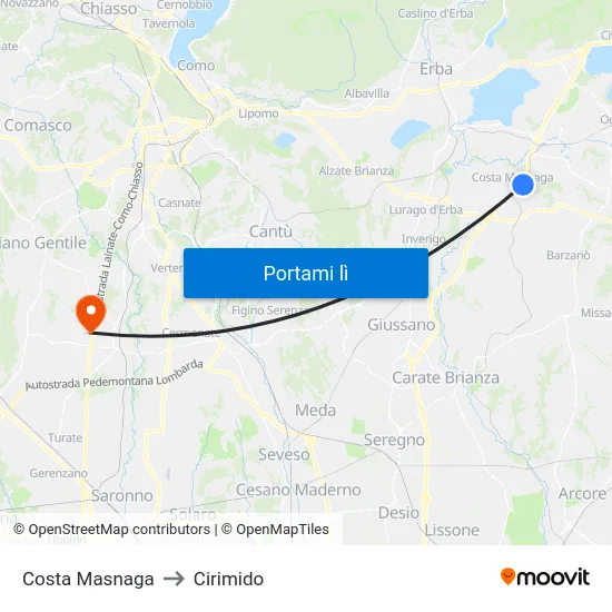 Costa Masnaga to Cirimido map