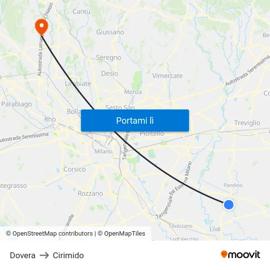 Dovera to Cirimido map