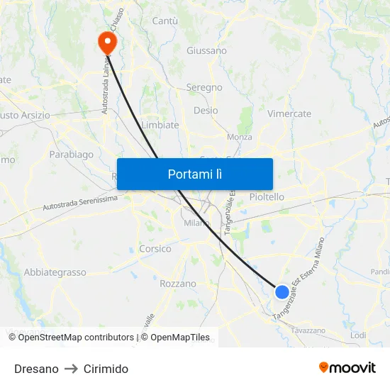 Dresano to Cirimido map