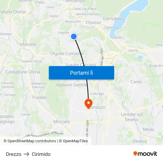 Drezzo to Cirimido map