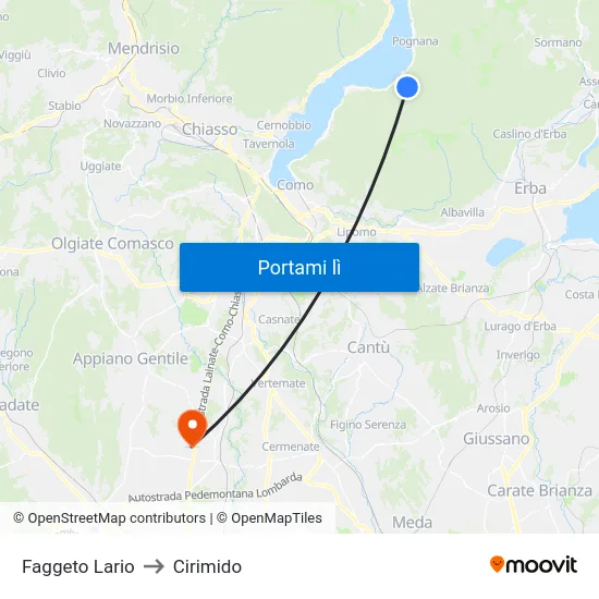 Faggeto Lario to Cirimido map