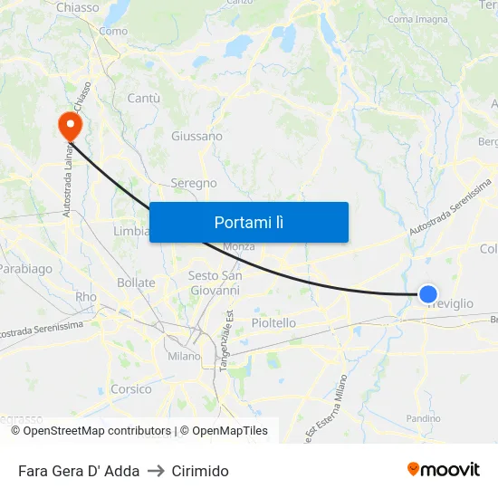 Fara Gera D' Adda to Cirimido map
