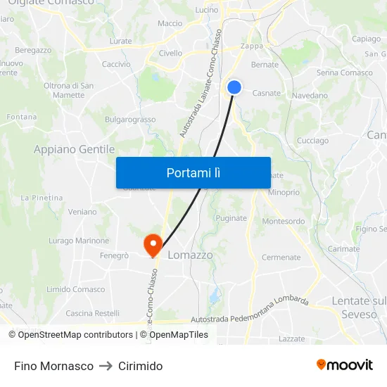 Fino Mornasco to Cirimido map