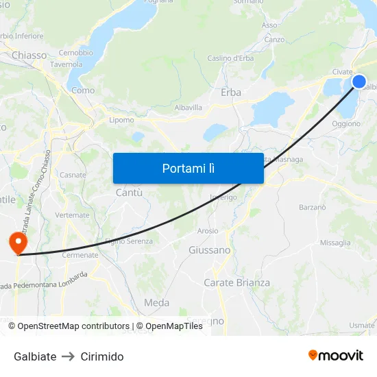 Galbiate to Cirimido map