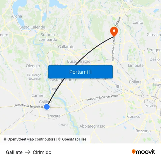 Galliate to Cirimido map